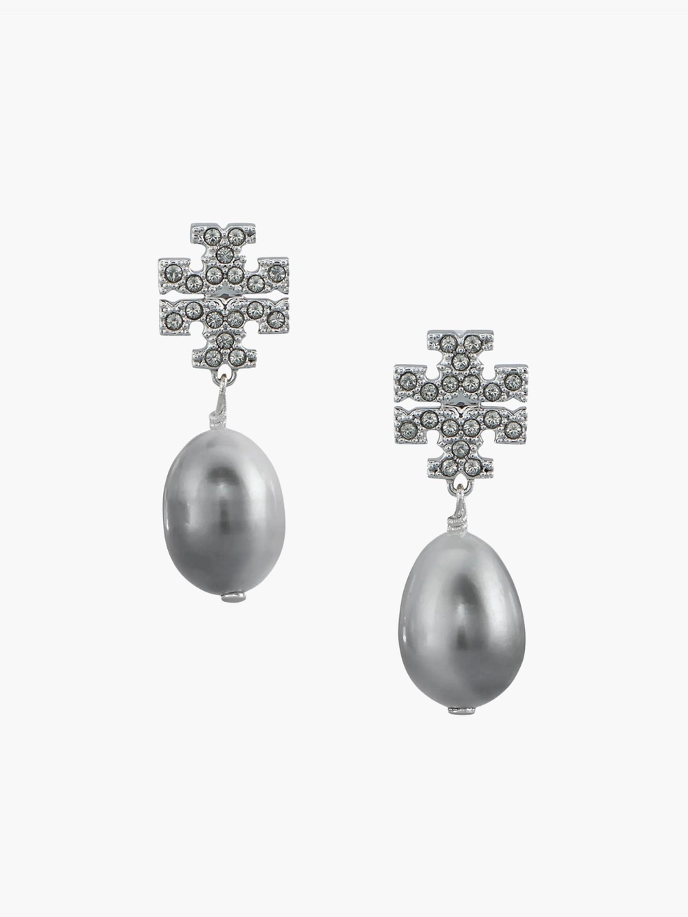 Tory Burch Sterling Silver-Tone Gray Pearl Drop Earrings